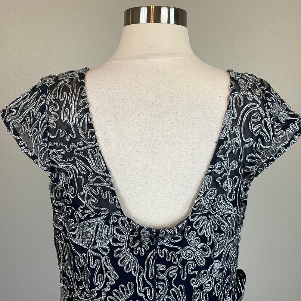JS Collections Embroidered Lace Short Sleeve Evening Gown Blue Size 6 Dress - Picture 7 of 10